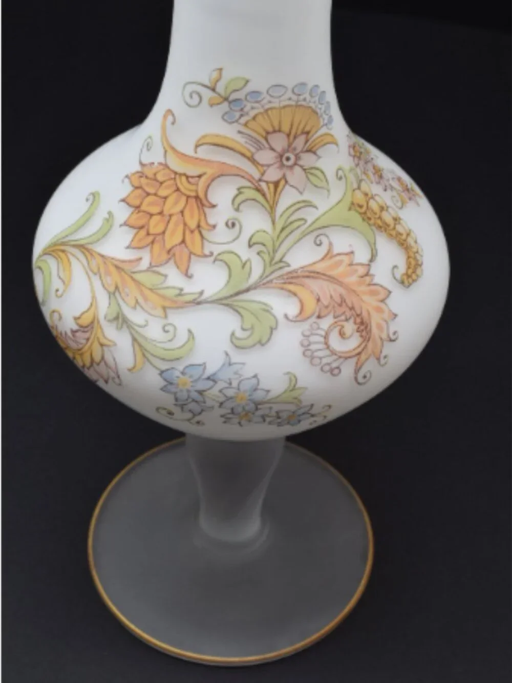 Vintage Frosted White Glass Vase with Boho Accents, 1960-1970s